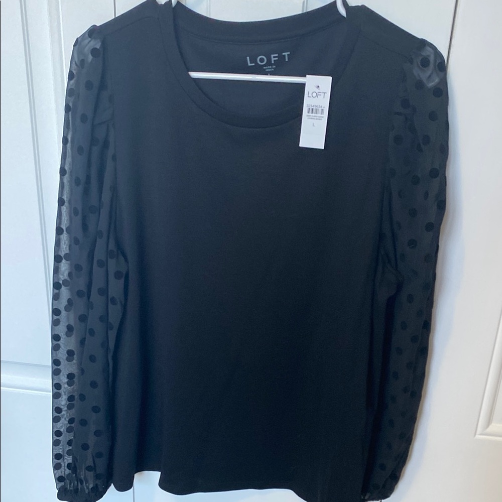 LOFT Black Sheer Sleeve Women's Top NWT